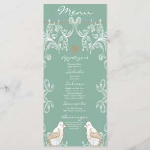 25 Menu Cards Vintag Love Birds Aqua Aquamarin Menükarte