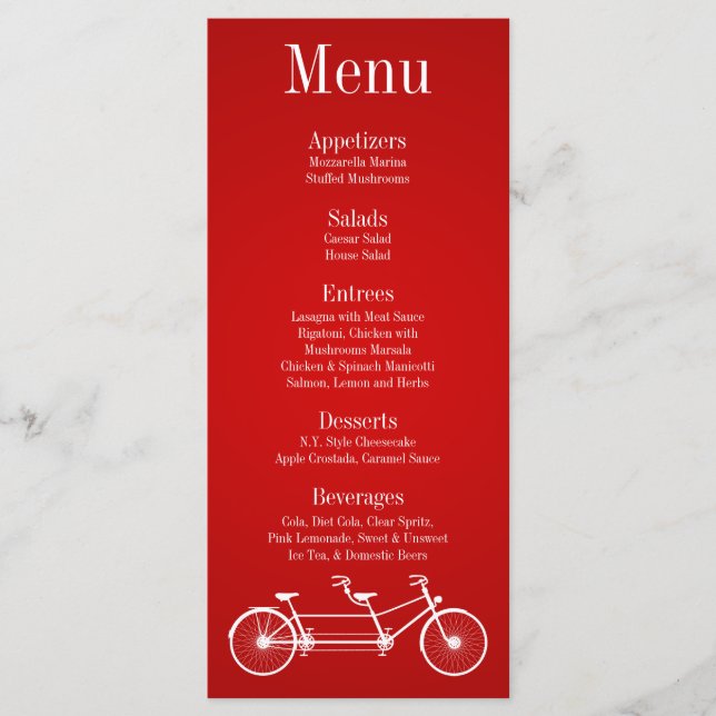 25 Menu Cards Whimsical Crimson Red Double Bike Menükarte (Vorderseite)