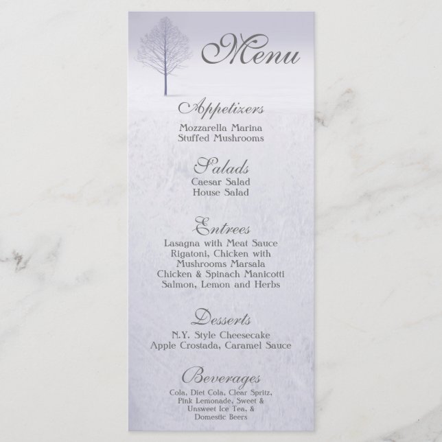 25 Menu Cards Winter Wonderland Bäume Schnee Woodl Menükarte (Vorderseite)