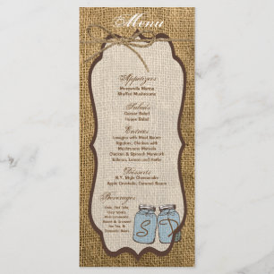 25 Menü-Karten-Weckglas-Leinwand-Land-rustikaler Menükarte