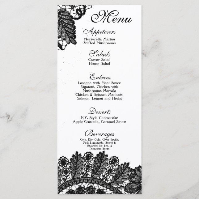 25 Menükarten Vintage Spitzen Dollies Damask (Vorderseite)