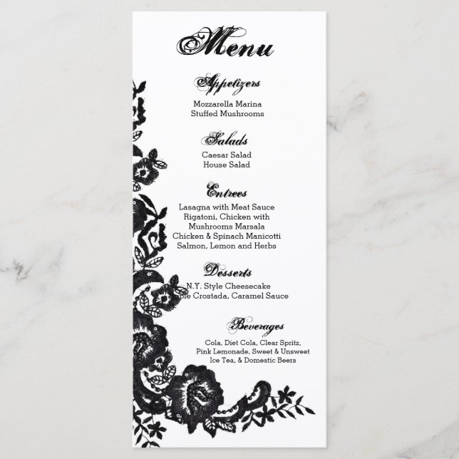 25 Menükarten Vintage Spitzen Dollies Damask (Vorderseite)