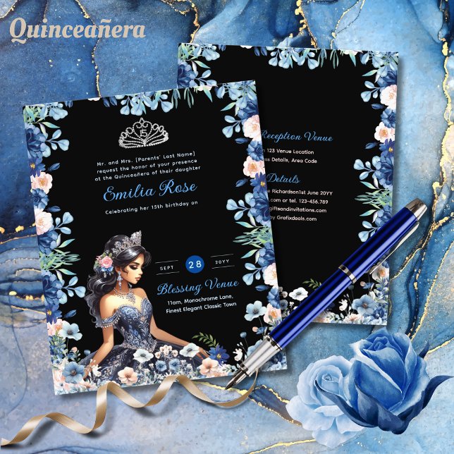 25 Navy Blue Quinceanera Dress Floral Rose Flyer (Von Creator hochgeladen)