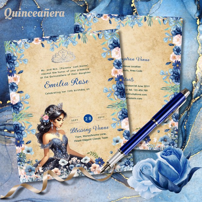 25 Navy Blue Quinceanera Dress Floral Rose Flyer (Von Creator hochgeladen)
