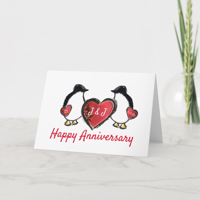25. rubinischer Hochzeitspinguin Karte (Vorderseite)