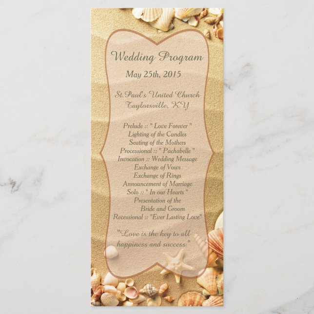 25 Seashell Beach Sand Wedding Programme (Vorderseite)
