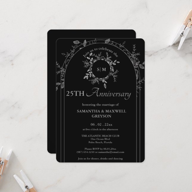 25. Silber (oder andere) Hochzeitstag Einladung (Vorderseite/Rückseite Beispiel)