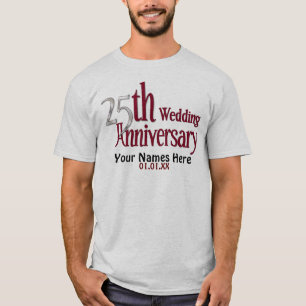 25. Silber und Burgund Jahrestag T-Shirt