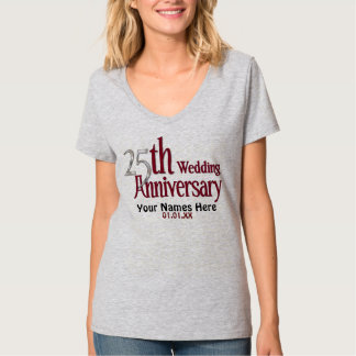 25. Silber und Burgund Jahrestag T-Shirt