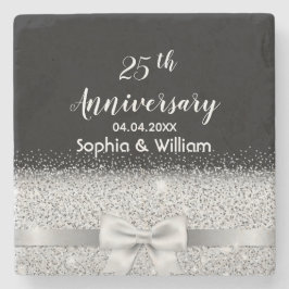 25. Silberhochzeit Jubiläum schwarze Monogramm Steinuntersetzer