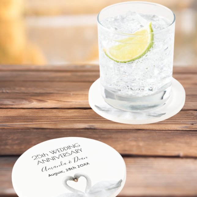 25. Silberhochzeit Jubiläum Weiße Schwäne Getränkeuntersetzer (Von Creator hochgeladen)