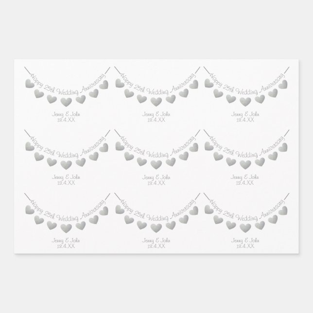 25. Silberhochzeit personalisiert Geschenkpapier Set (Vorderseite)