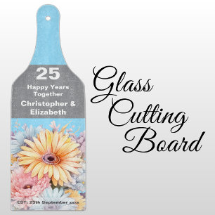 25. Silberjubiläum Blumenblau Schneidebrett