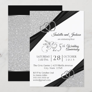 25. silberne Glitterhochzeit-Jubiläum Einladung