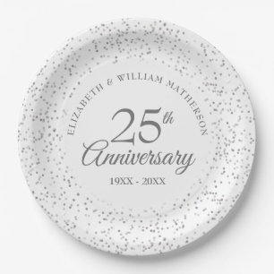 25. silberne Hochzeit Elegantes Skript Pappteller