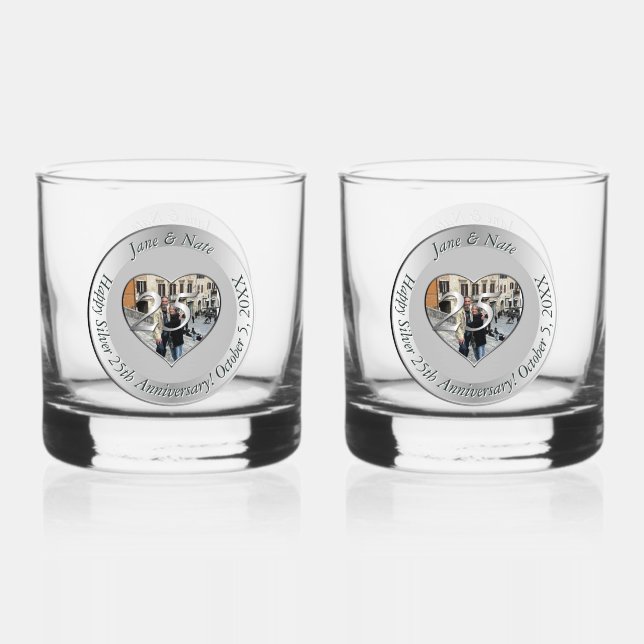 25. silberne Hochzeit + Foto Whiskyglas (Vorderseite)