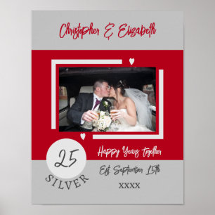 25. silberne Hochzeit rot Namen Foto hinzufügen Poster