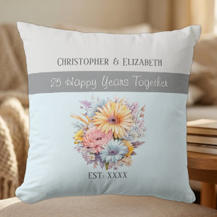 25. silberne Hochzeitsblumen blau Kissen