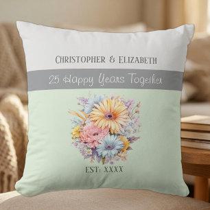 25. silberne Hochzeitsblumen grün Kissen