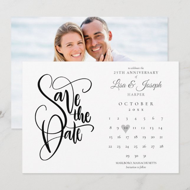 25. silberne Hochzeitsjubiläum-Kalender-Foto Save The Date (Vorne/Hinten)