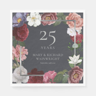 25. silberne Hochzeitsjubiläumsrosen Blumen Serviette