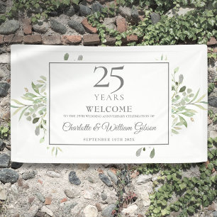 25. silberne Hochzeitstag Begrüßung mit Grünpflanz Banner