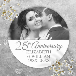 25. silberne Hochzeitstag Foto Elegant Runder Aufkleber