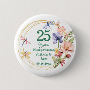 25. silberne Hochzeitstag Goldrahmen Blumen Button