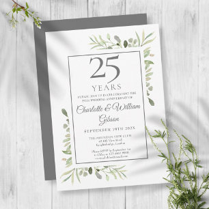 25. silberne Hochzeitstag Grüne Floral Einladung