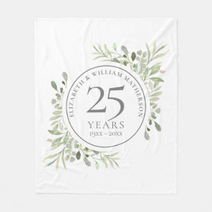 25. silberne Hochzeitstag Grünelemente Fleecedecke