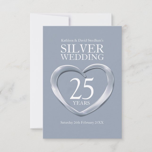 25. Silberne Hochzeitstag Herzkarte RSVP Karte (Vorderseite)