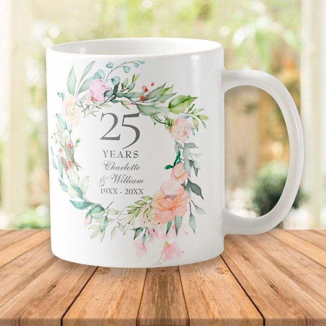 25. Silberne Hochzeitstag Rose Grüne Kaffeetasse (Von Creator hochgeladen)