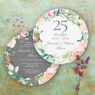25. silberne Hochzeitstag Rosen Aquarell Einladung