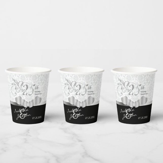 25. silberne und weiße Hochzeit Pappbecher (Multi)
