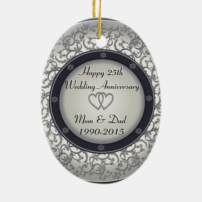 25. Silberner Hochzeitstag Keramikornament (Hinten)