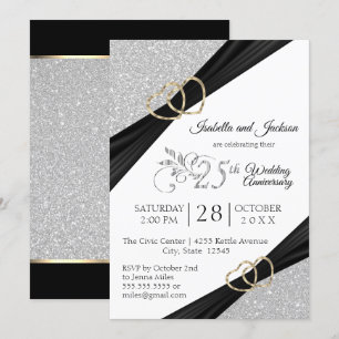 25. Silbernes Glitter- und Goldenes Herz-Jubiläum Einladung