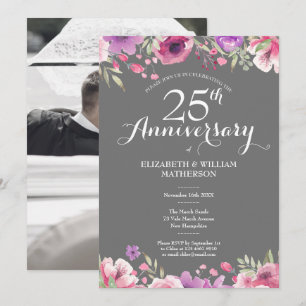 25. silbernes Hochzeitsjubiläum Foto Florale Rosen Einladung