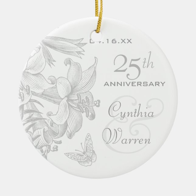 25. Silbernes Hochzeitstag-Gewohnheits-Andenken Keramik Ornament (Vorne)