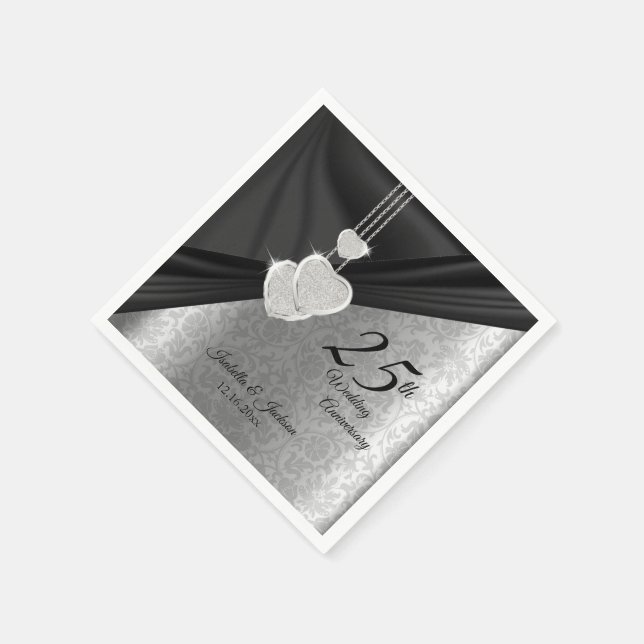 25. Silver and Black Wedding Anniversary Design Serviette (Ecke)