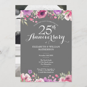 25. Silver Anniversary Wedding Foto Floral Rose Einladung
