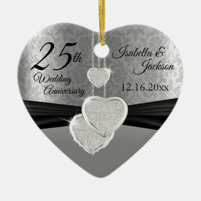 25. Silver Foto Hochzeit Jubiläum mit Foto Keramik Ornament (Vorne)