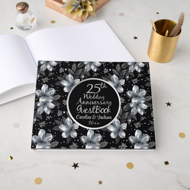 25. Silver Glitzer Blumenzwiebeln Gästebuch (Vorderseite Offen)