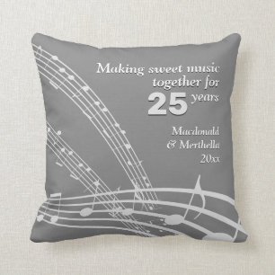 25. SILVER Hochzeit Modern MUSIKNOTEN Kissen