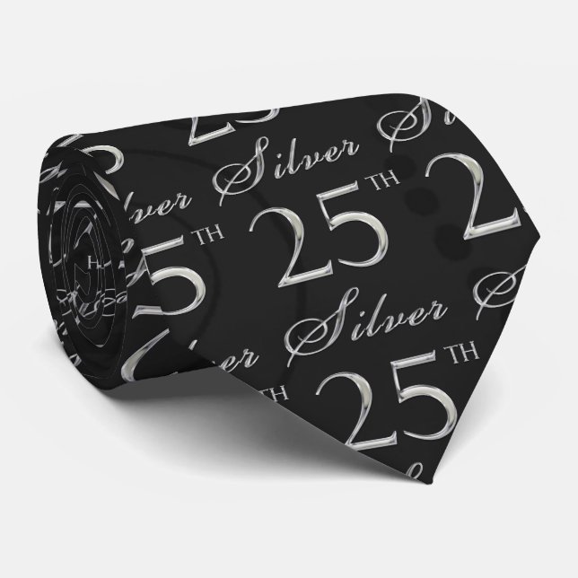 25. Silver Jubiläum in Black Damask mit Silve Krawatte (Gerollt)