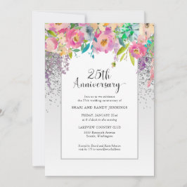 25. Silver Pink Floral Wedding Jubiläum Einladung