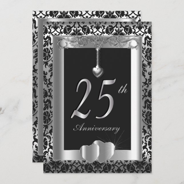 25. Silver und Black Wedding Jubiläum| DIG Einladung (Vorne/Hinten)