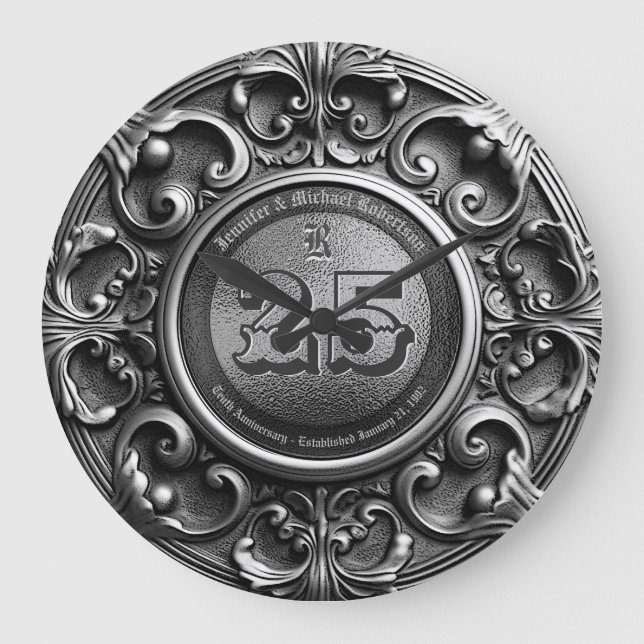25. Silver Vintag Anniversary Large Clock Große Wanduhr (Vorderseite)