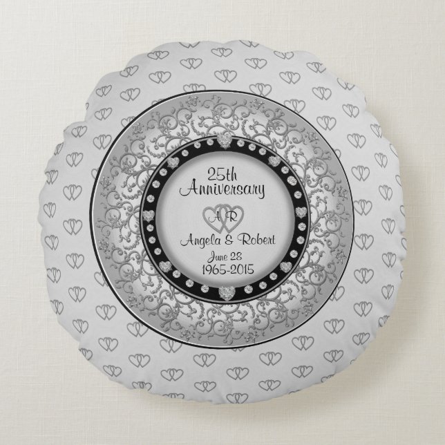 25. Silver Wedding Anniversary Accent Pillow Rundes Kissen (Vorderseite)