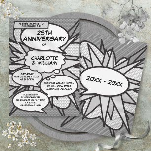 25. Silver Wedding Anniversary Comic Pop Kunst Einladung