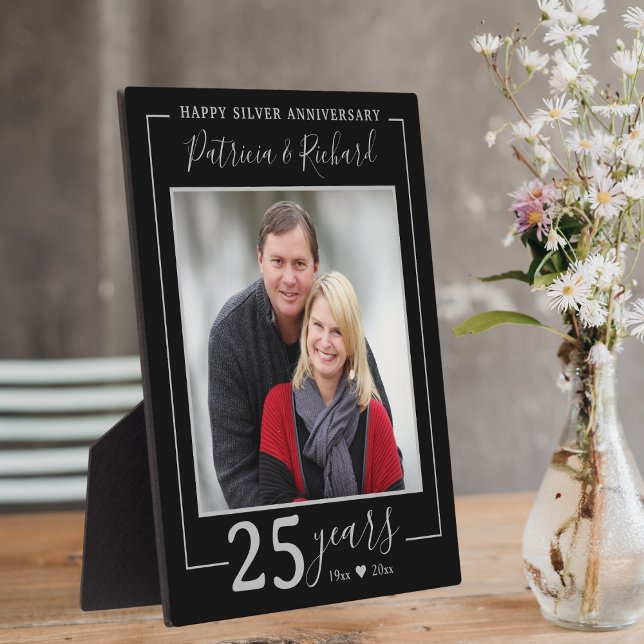 25. Silver Wedding Anniversary Foto Black Fotoplatte (25th Silver Wedding Anniversary Photo Plaque  to celabrate 25 years of togetherness.)